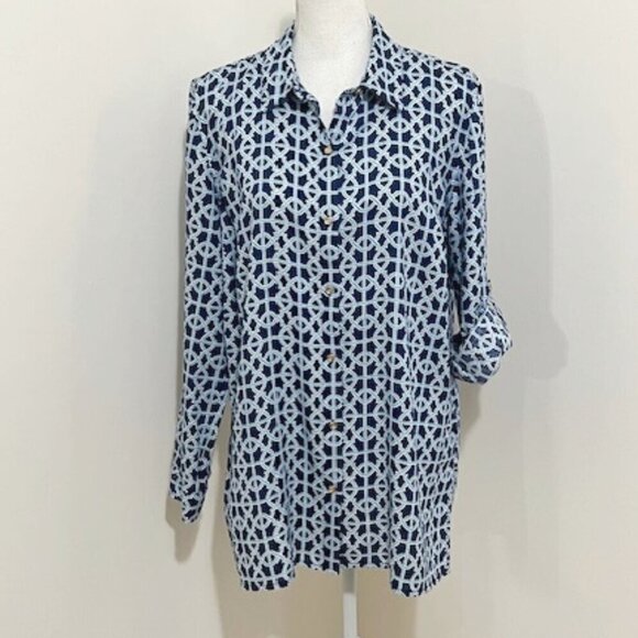 Charter Club Luxury 100% Linen Long Sleeve Roll Tab Button Up Shirt Women's Lrg - Picture 2 of 6